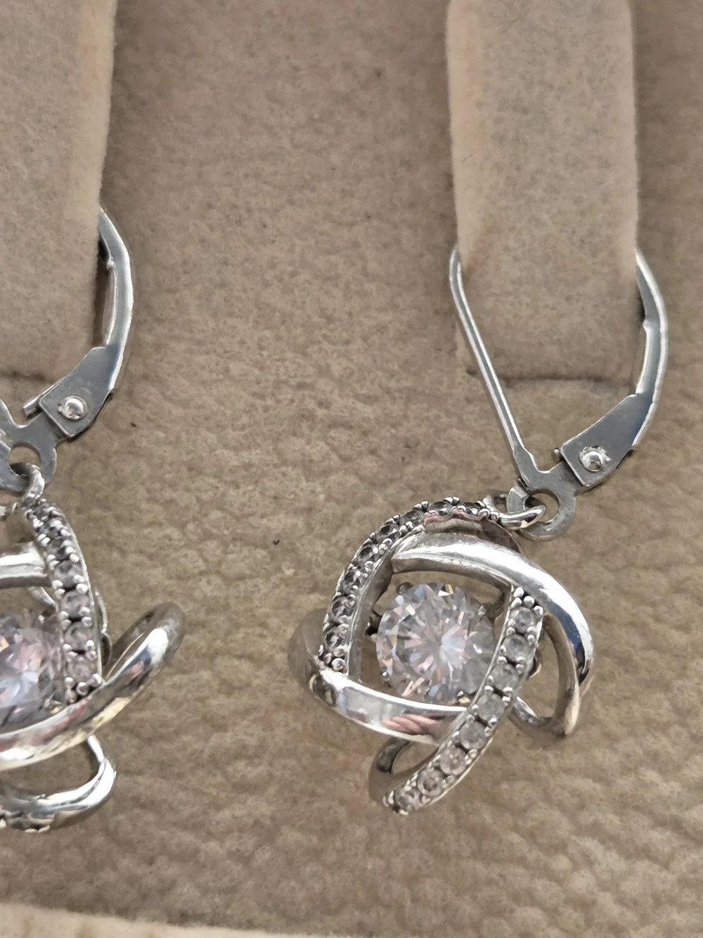 Silver Crystal Orb Drop Earrings - Unbranded